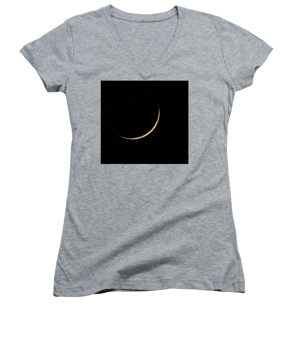 Moon Women's V-Neck featuring the photograph Crescent Moon by Jerry Connally