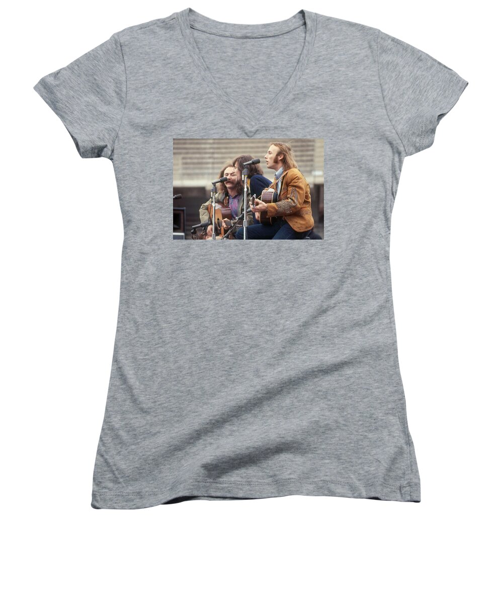 1970s Women's V-Neck featuring the photograph Crosby, Stills And Nash by Steven L. Waterman
