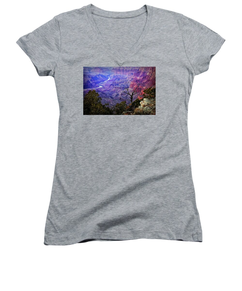 Grand Canyon National Park Women's V-Neck featuring the photograph Desert View Sunset by Priscilla Burgers