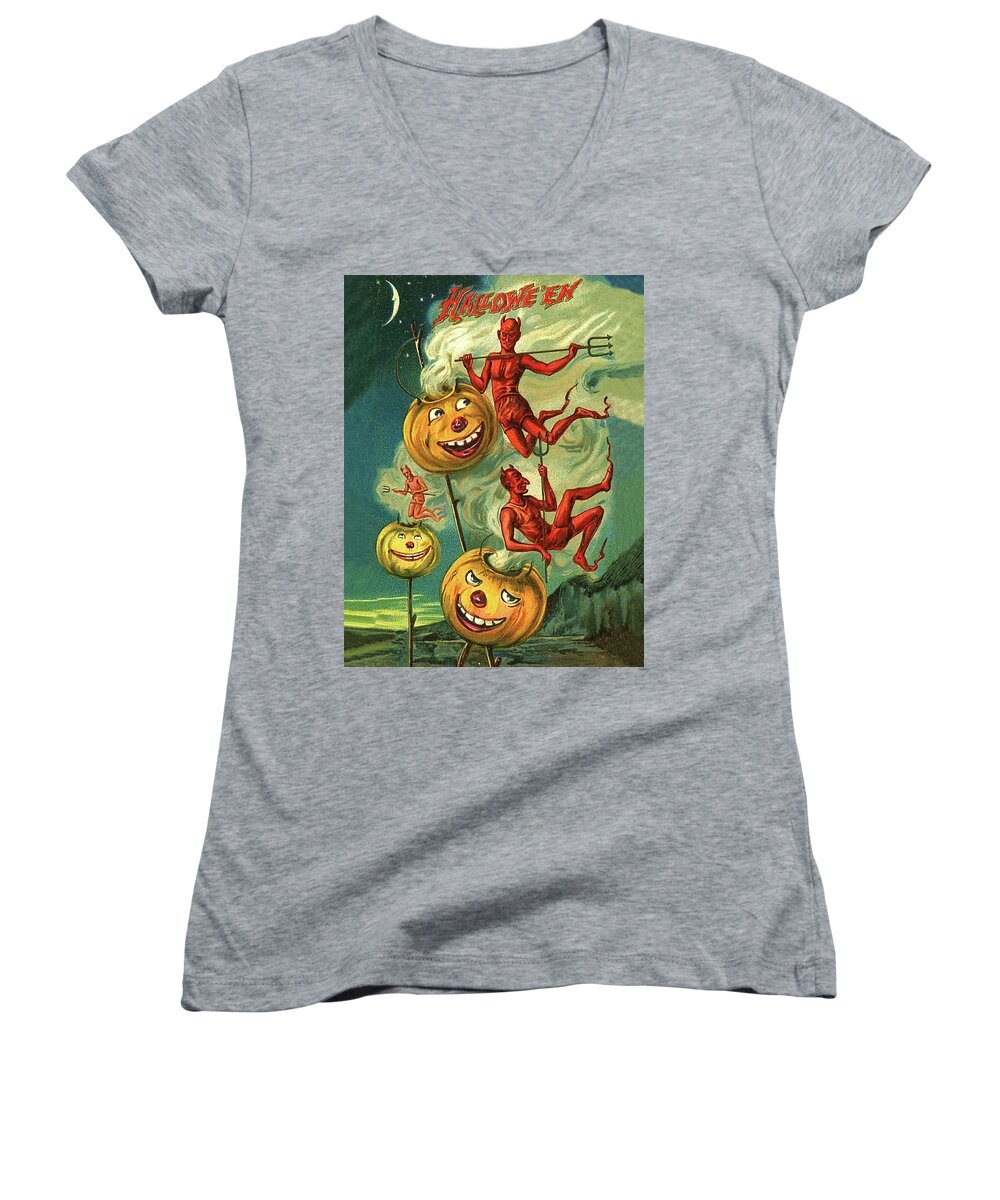 Red Women's V-Neck featuring the digital art Devil ride by Long Shot