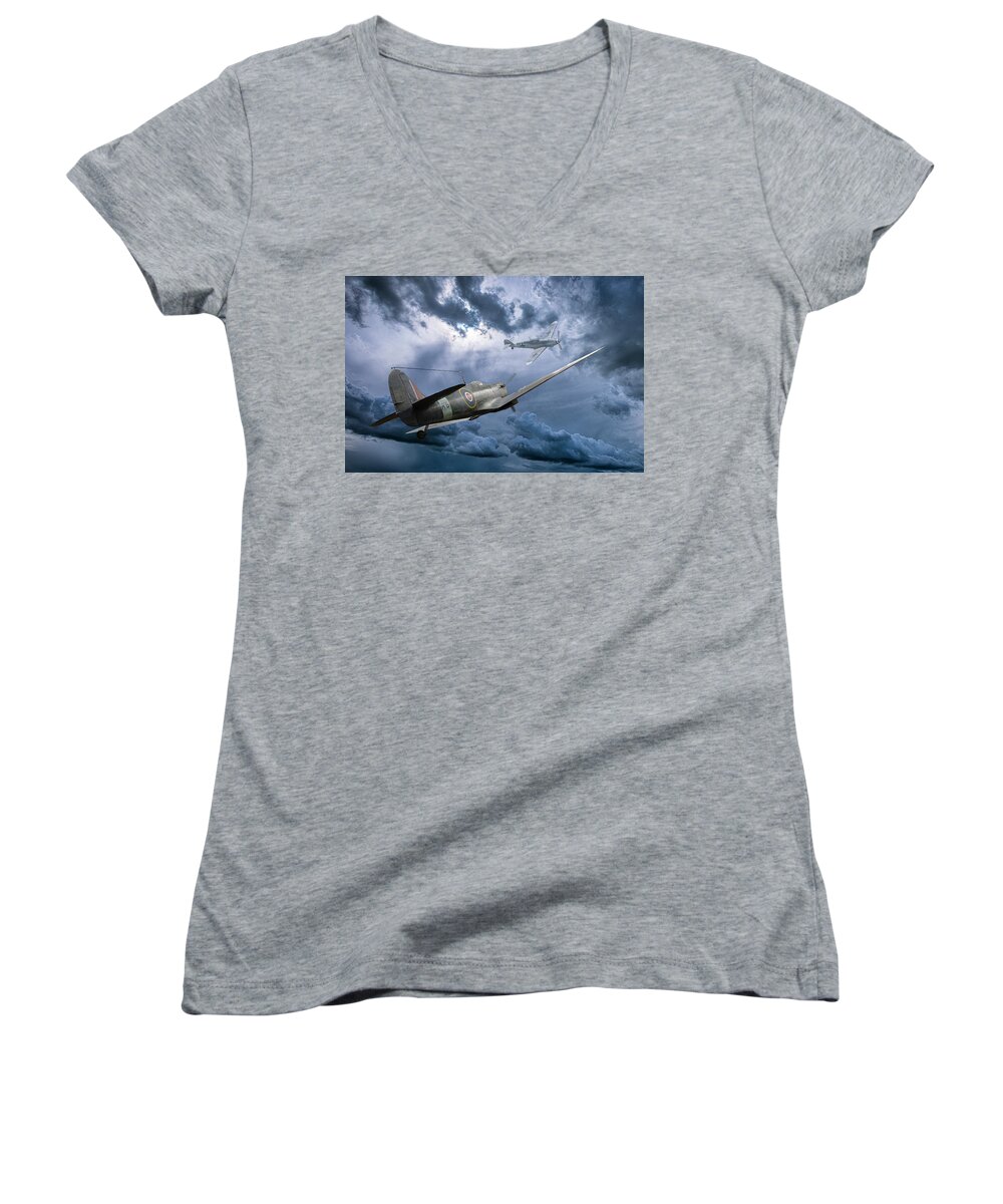 2019-09-30. Spitfire Women's V-Neck featuring the photograph Dogfight Over Dover by Phil And Karen Rispin