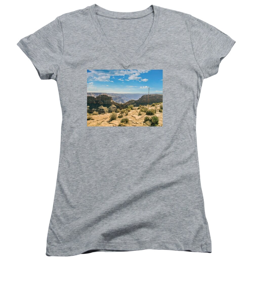 Canyon Women's V-Neck featuring the digital art Eagle Rock, Grand Canyon. by Pheasant Run Gallery