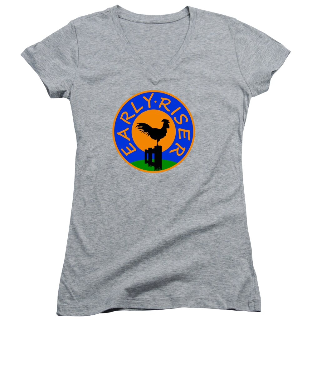 Rooster Women's V-Neck featuring the digital art Early Riser by David Manlove