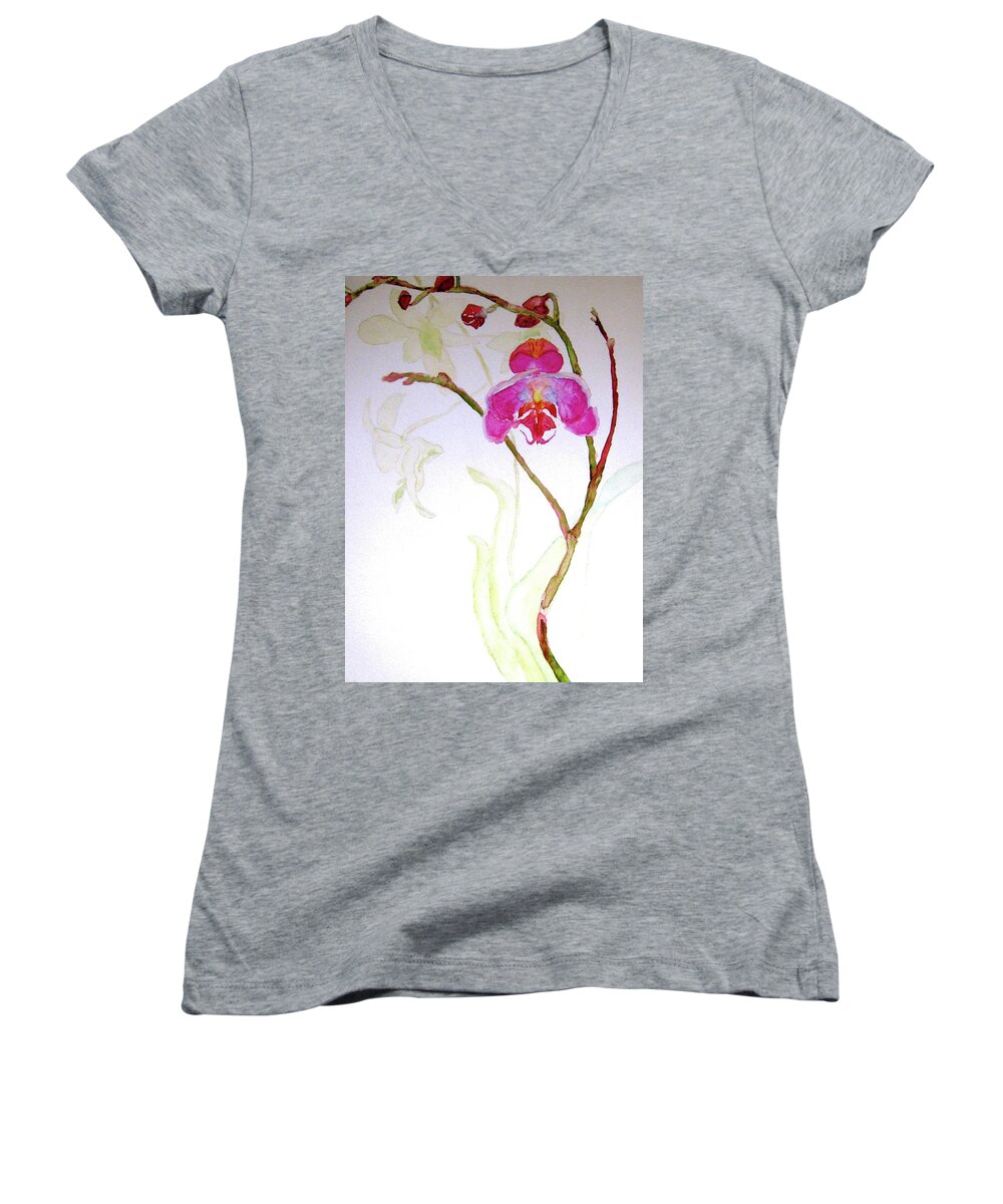 Orchid Women's V-Neck featuring the painting Exotic Dancer by Beverley Harper Tinsley
