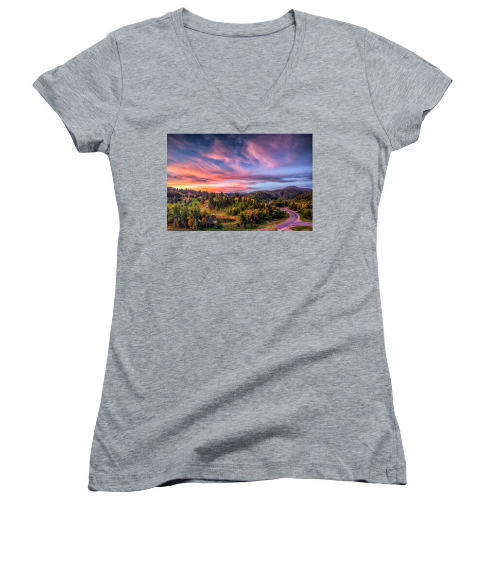 Landscape Women's V-Neck featuring the photograph Fairytale Morning by Fiskr Larsen