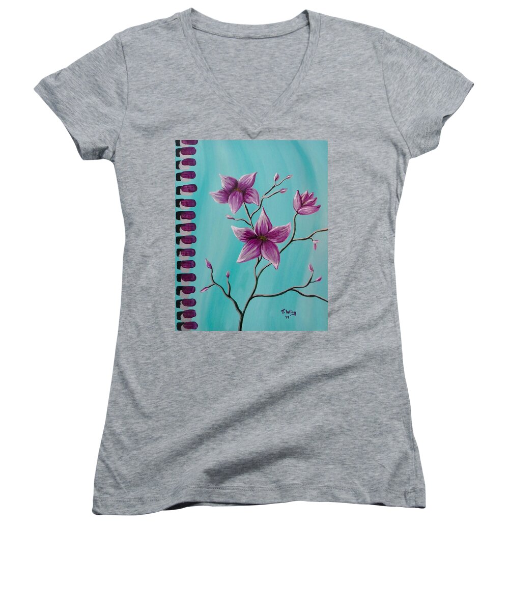 Flowers. Art Decor Women's V-Neck featuring the painting Floral beauty by Teresa Wing