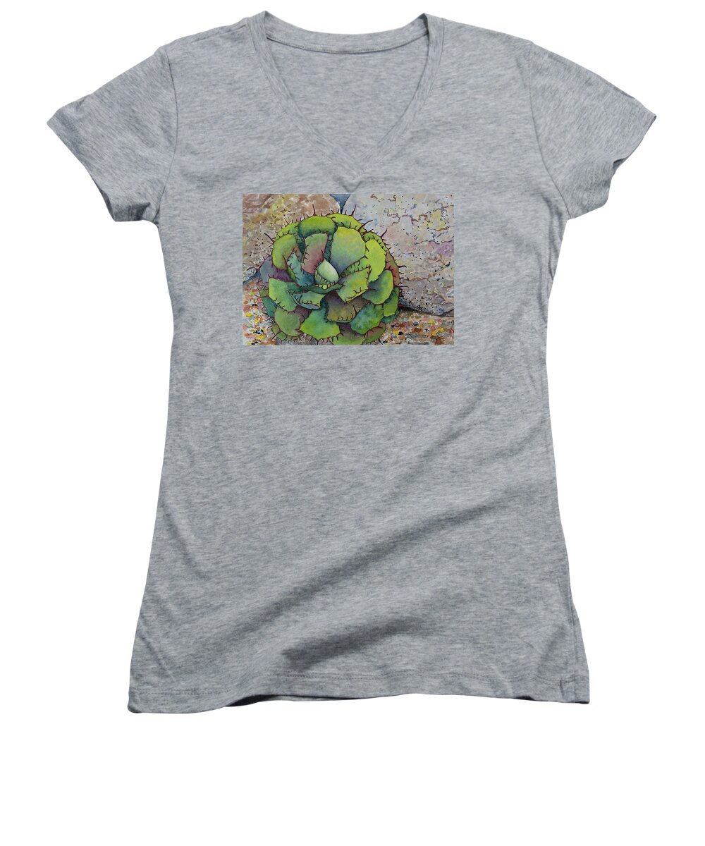 Succulent Women's V-Neck featuring the painting Florida Succulent by Margaret Zabor