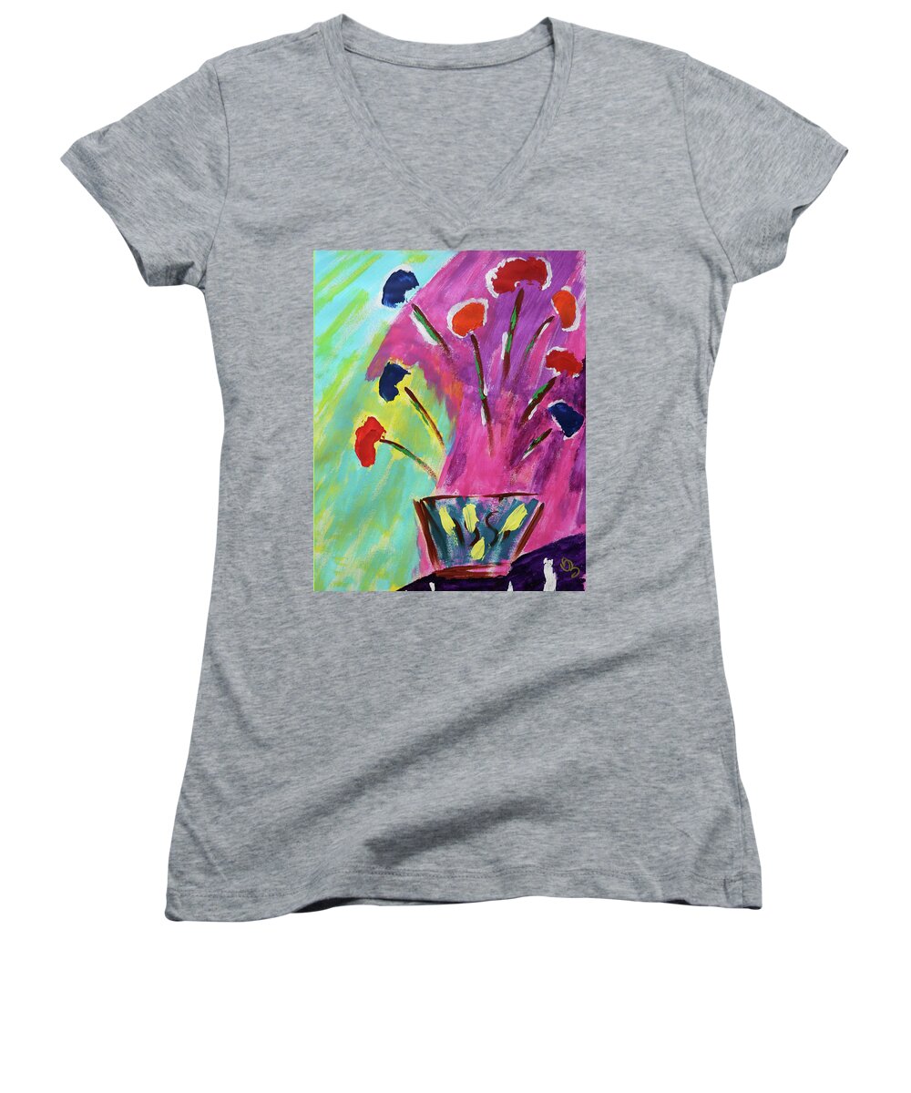 Flowers Women's V-Neck featuring the painting Flowers Gone Wild by Deborah Boyd