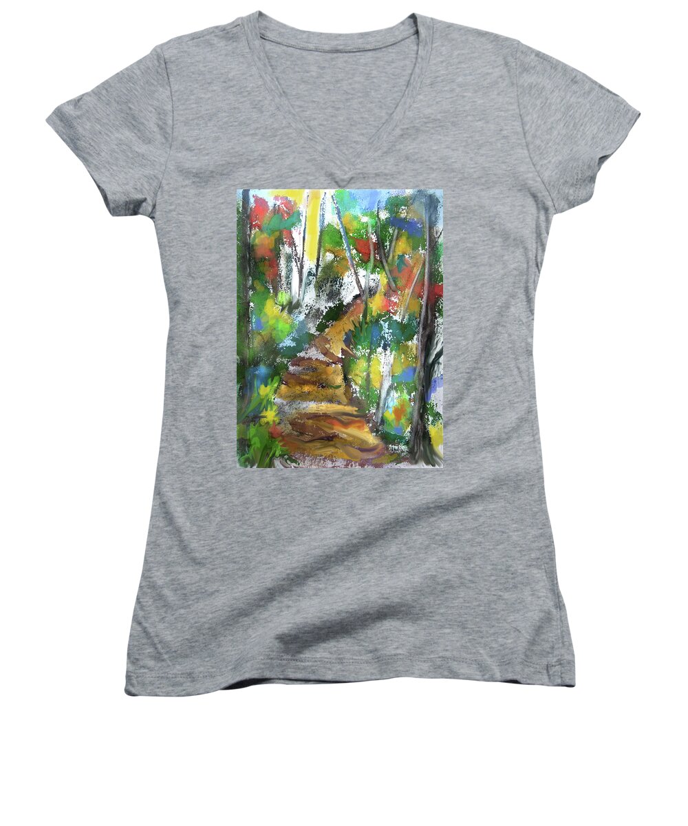 Abstract Forest Women's V-Neck featuring the pastel Forest Path by Jean Batzell Fitzgerald