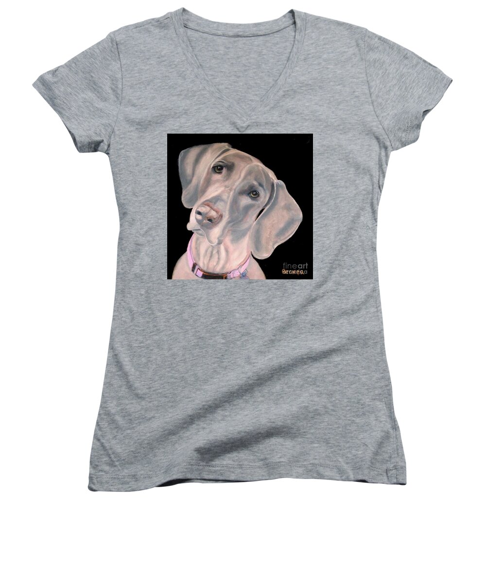 Weimaraner Women's V-Neck featuring the painting Forever Yours by Susan A Becker