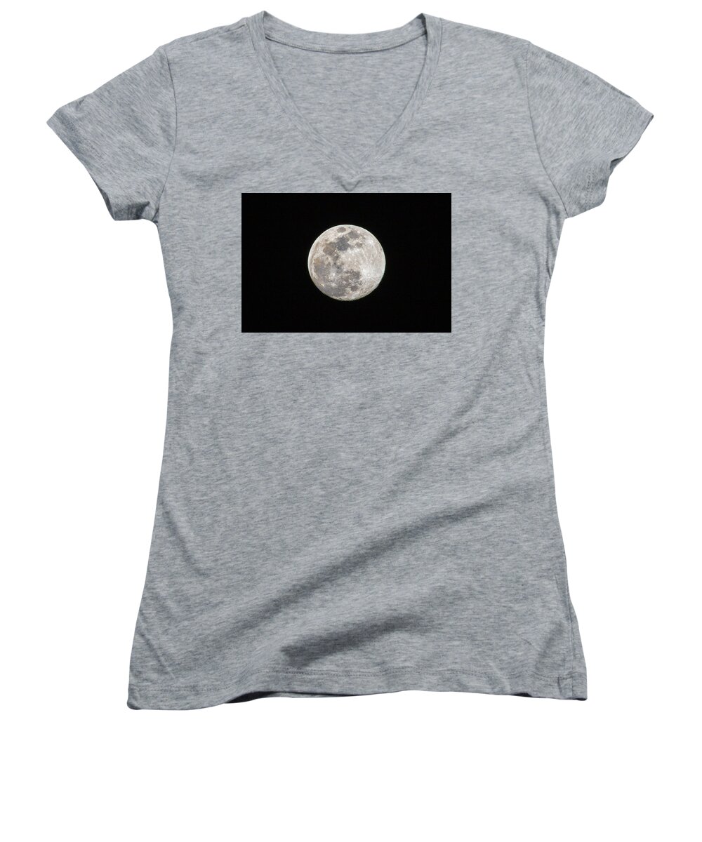 Moon Women's V-Neck featuring the photograph Full Moon by Allin Sorenson