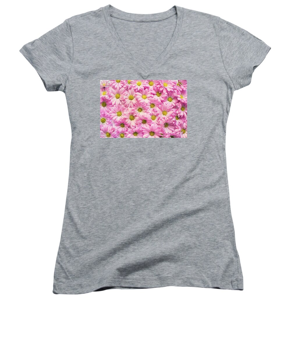 Flowers Women's V-Neck featuring the photograph Full of pink flowers by Top Wallpapers