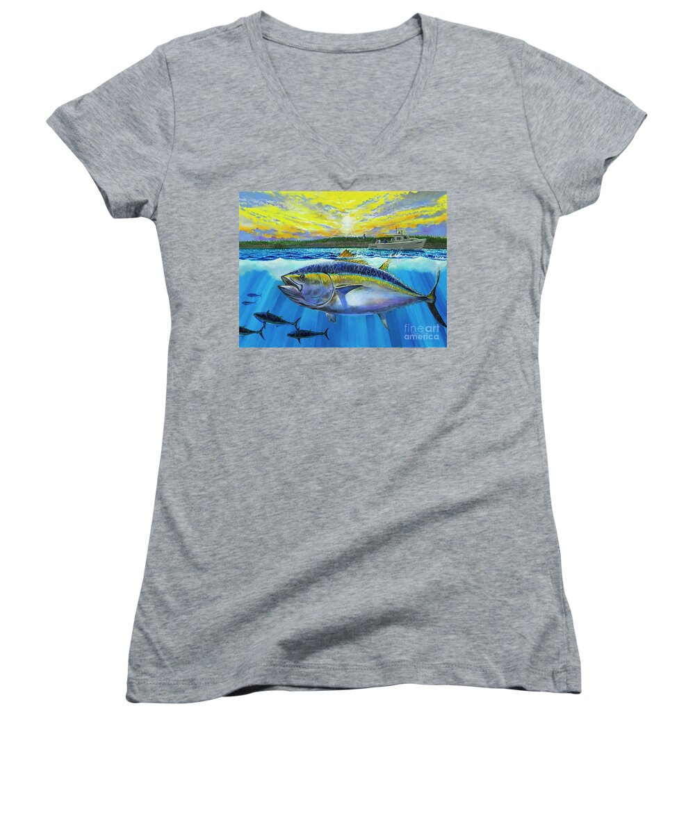 Tuna Women's V-Neck featuring the painting Giant Bluefin Tuna by Carey Chen