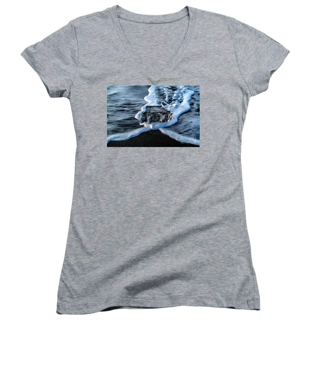 Glacial Beach Ice 3 Women's V-Neck featuring the photograph Glacial Beach Ice 3 by M G Whittingham