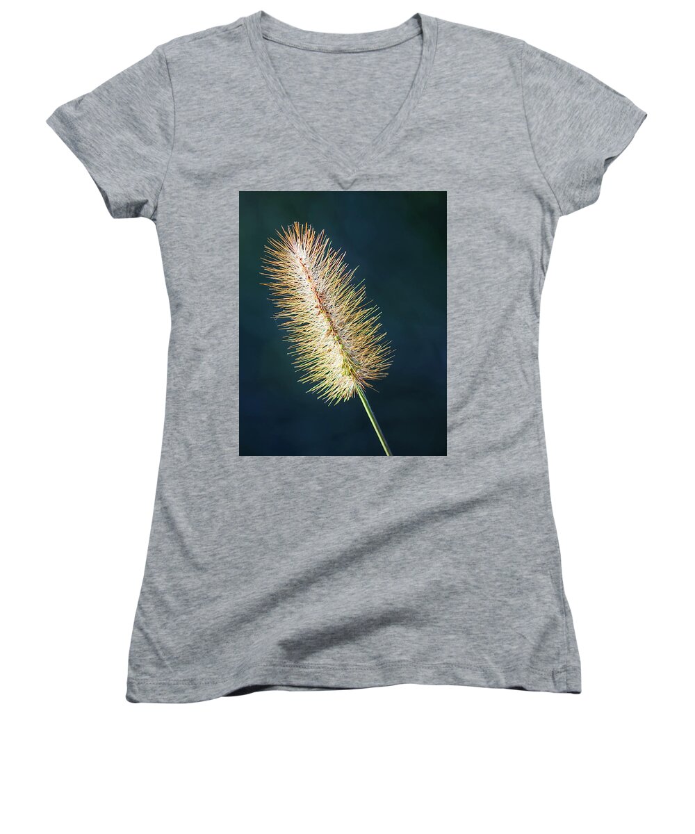 Macro Women's V-Neck featuring the photograph Golden Glow by Bob Decker