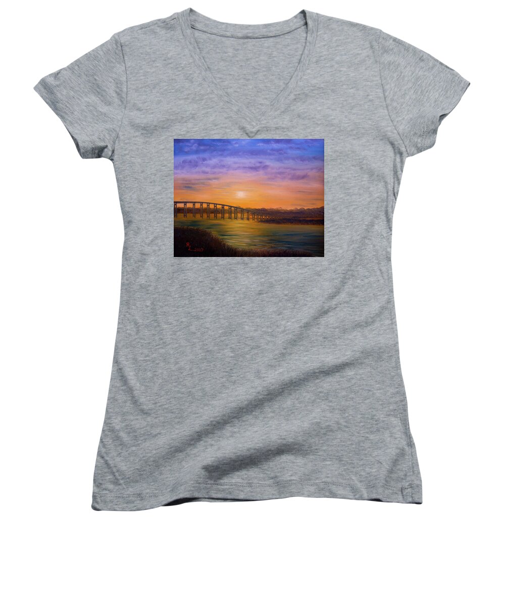 Sunset Women's V-Neck featuring the painting Golden Spirit by Renee Logan