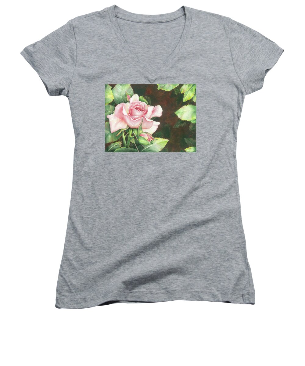 Rose Women's V-Neck featuring the painting Grace by Lori Taylor