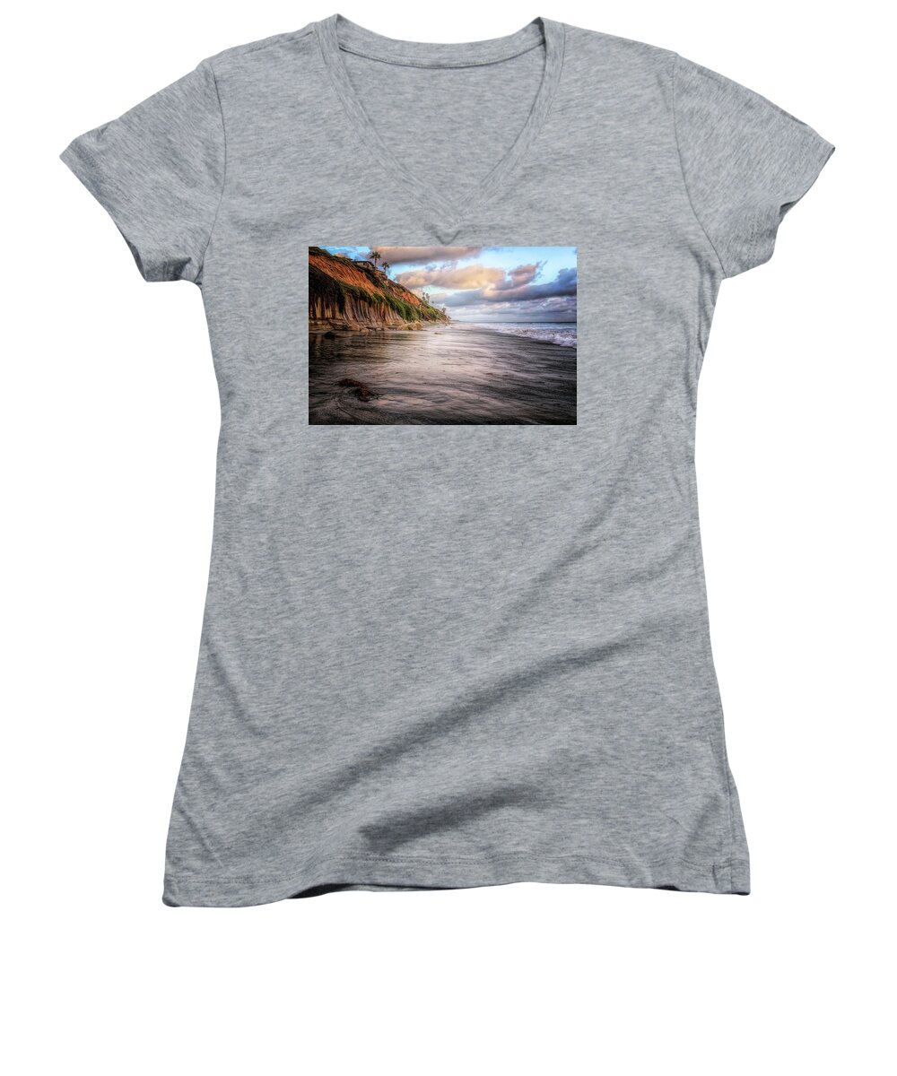 Beach Women's V-Neck featuring the photograph Grandview Cliffs by Alison Frank
