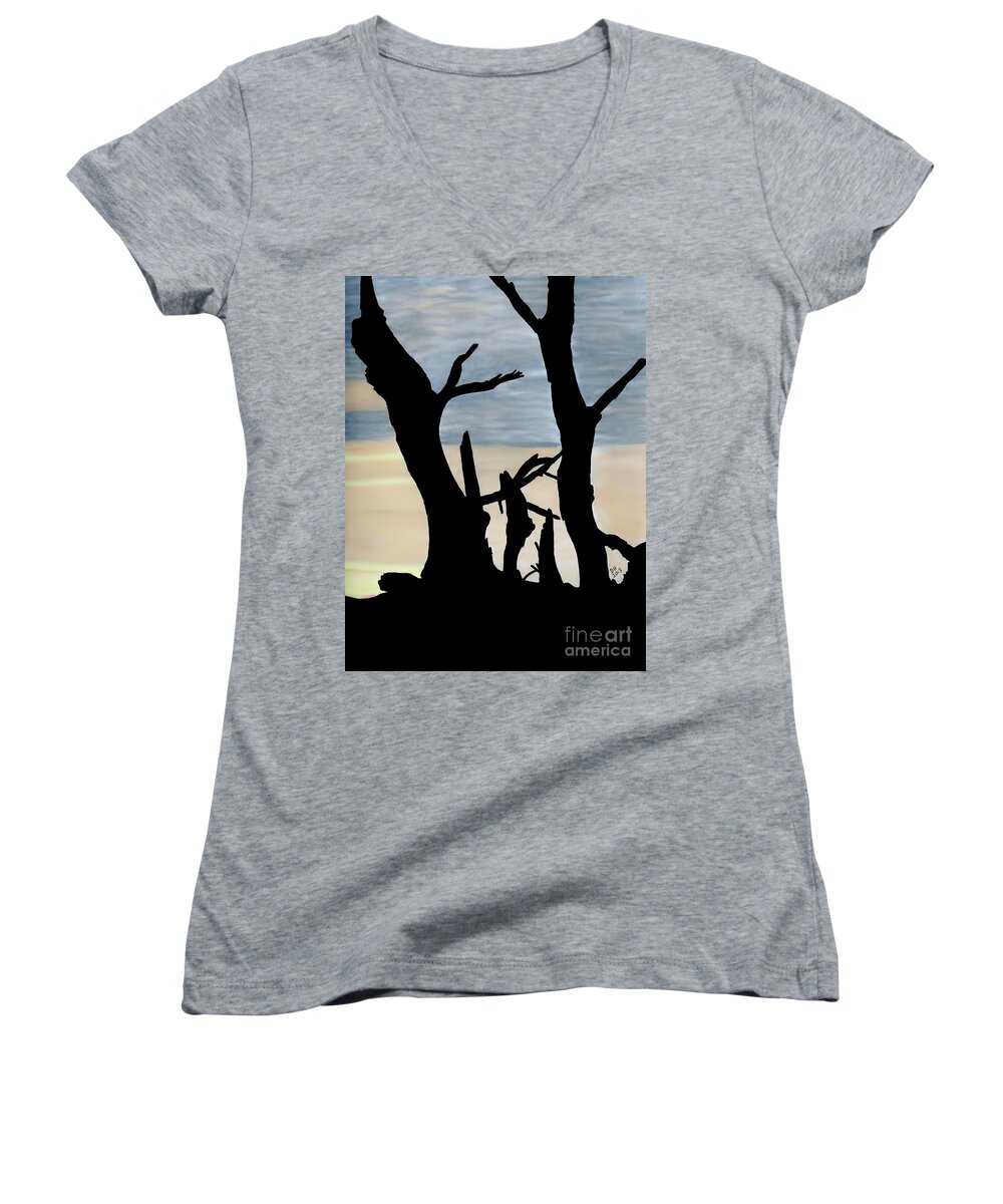 Sunset Women's V-Neck featuring the drawing Gray Sunset by D Hackett