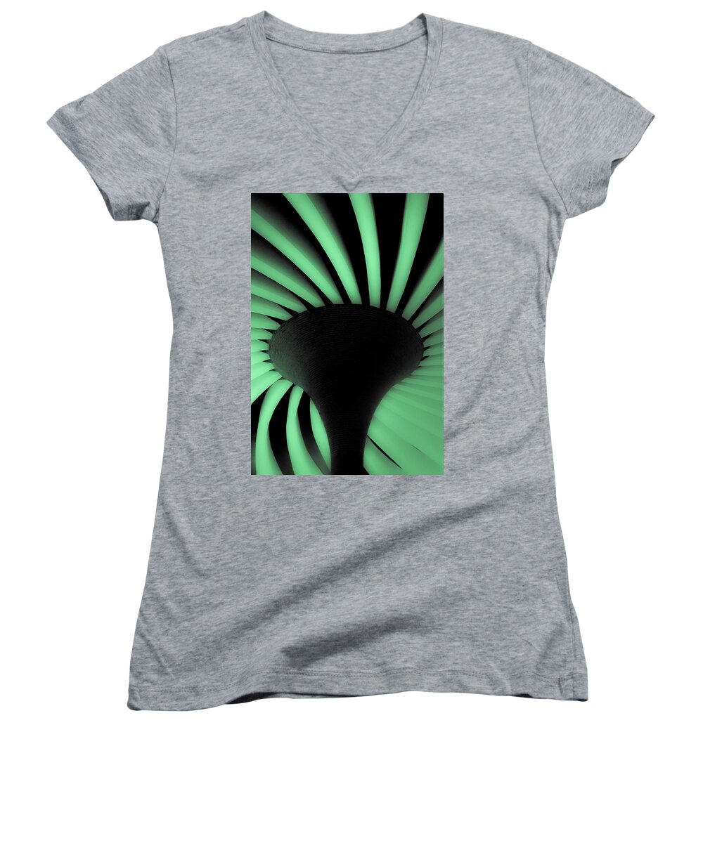 Abstractas Women's V-Neck featuring the photograph Green Fan Ceiling by Silvia Marcoschamer