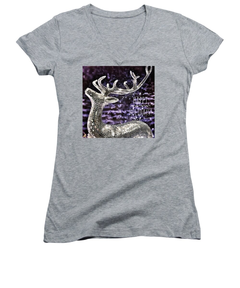 Reindeer Women's V-Neck featuring the photograph Happy Holiday Sparkle by Mary Capriole