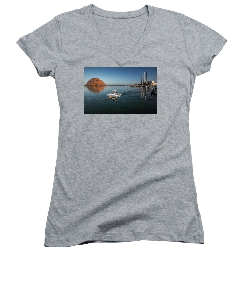 Morro Bay Women's V-Neck featuring the photograph Heading Out Early by Mike Long