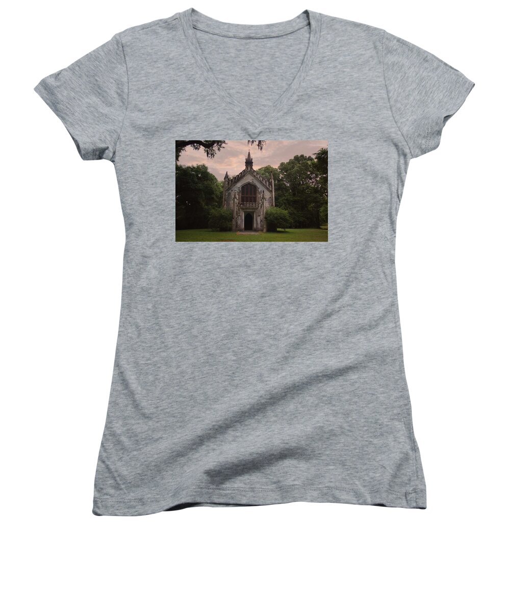 Episcopal Church Women's V-Neck featuring the photograph Historic Mississippi Church in the Woods by Kelly Gomez