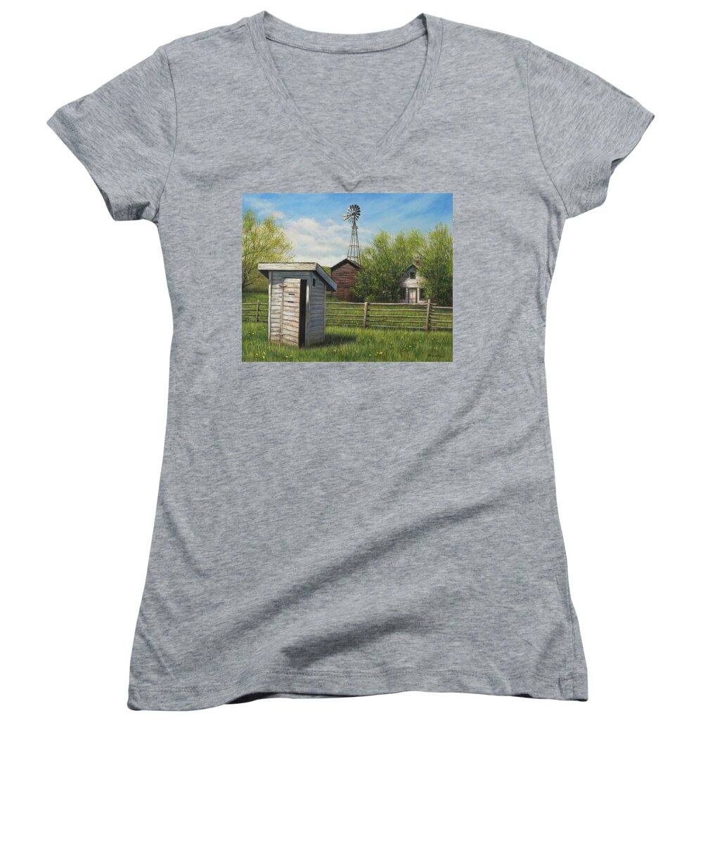 Homestead Women's V-Neck featuring the painting Homestead by Kim Lockman
