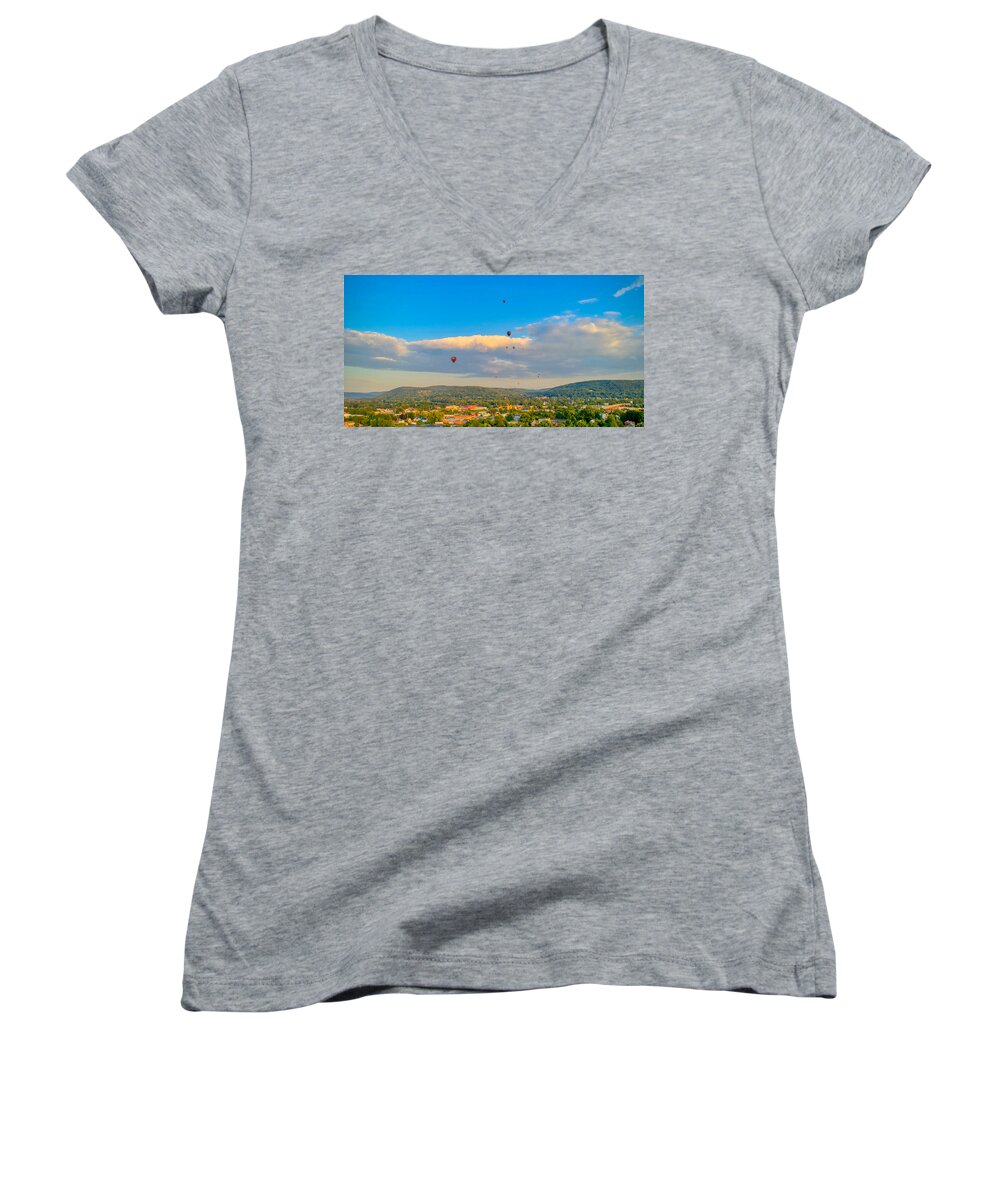 New York Women's V-Neck featuring the photograph Hot Air Ballon Cluster by Anthony Giammarino
