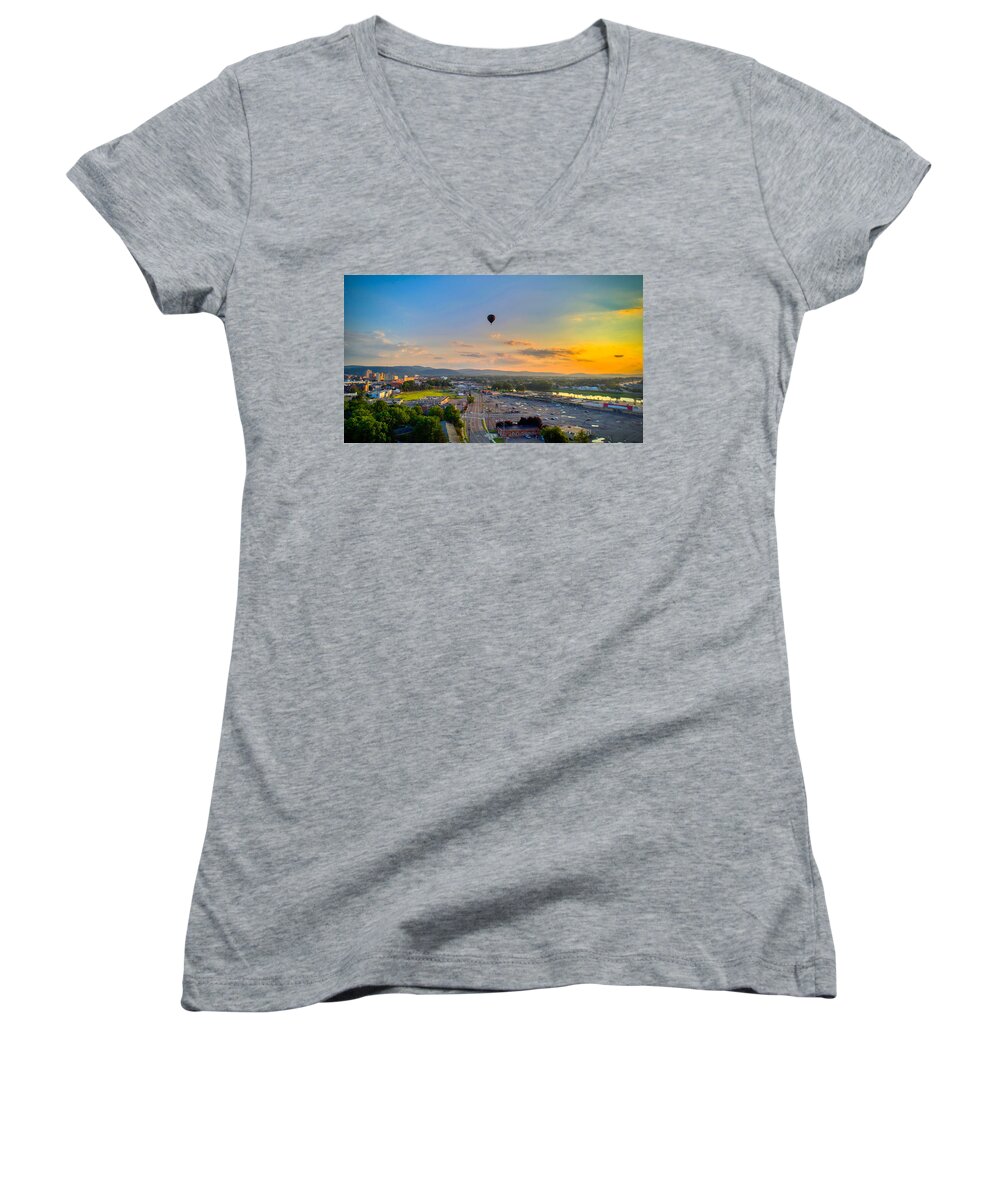 New York Women's V-Neck featuring the photograph Hot Air Ballon Sunset by Anthony Giammarino