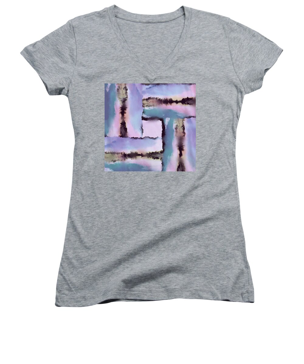 Abstract Wall Art Women's V-Neck featuring the mixed media Influences by Paula Ayers