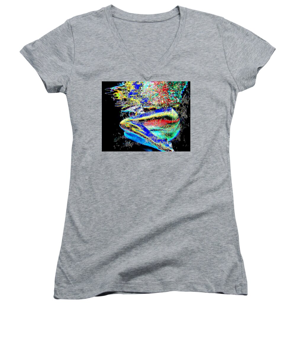 Underwater Women's V-Neck featuring the digital art Inside a swarm of bubbles by Leo Malboeuf