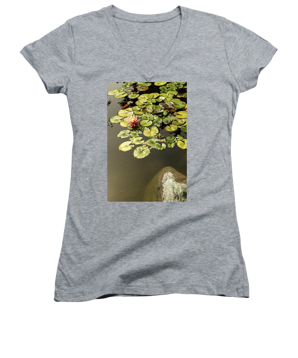 Landscapes Women's V-Neck featuring the photograph Japanese Garden-3 by Claude Dalley