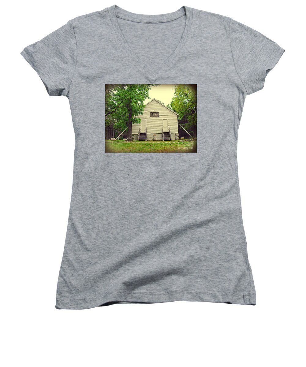 Historic Women's V-Neck featuring the photograph Joppa Missionary Baptist Church 1862 by Stacie Siemsen