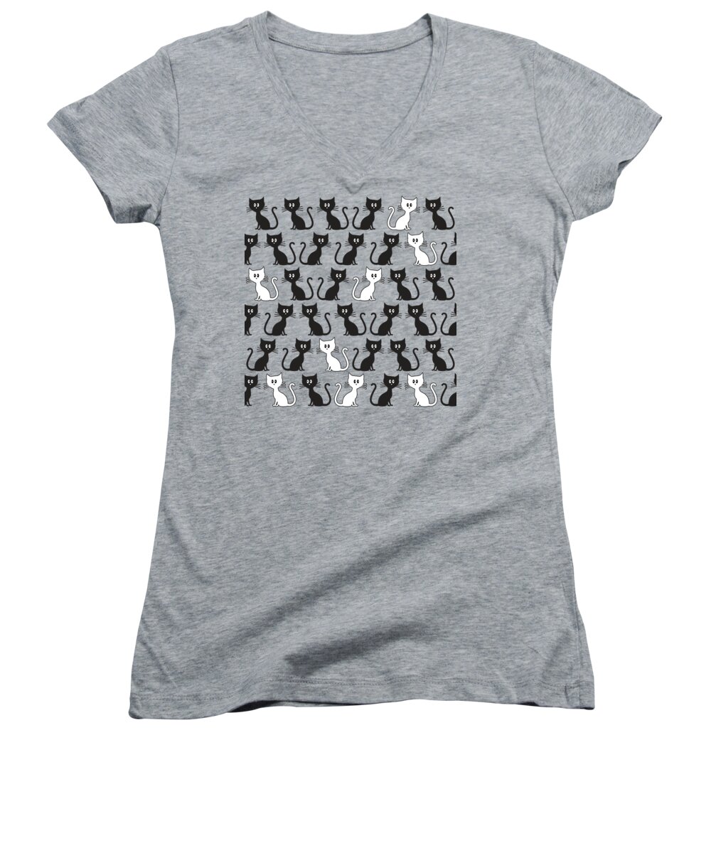 Pattern Women's V-Neck featuring the digital art Kittens pattern by Gaspar Avila