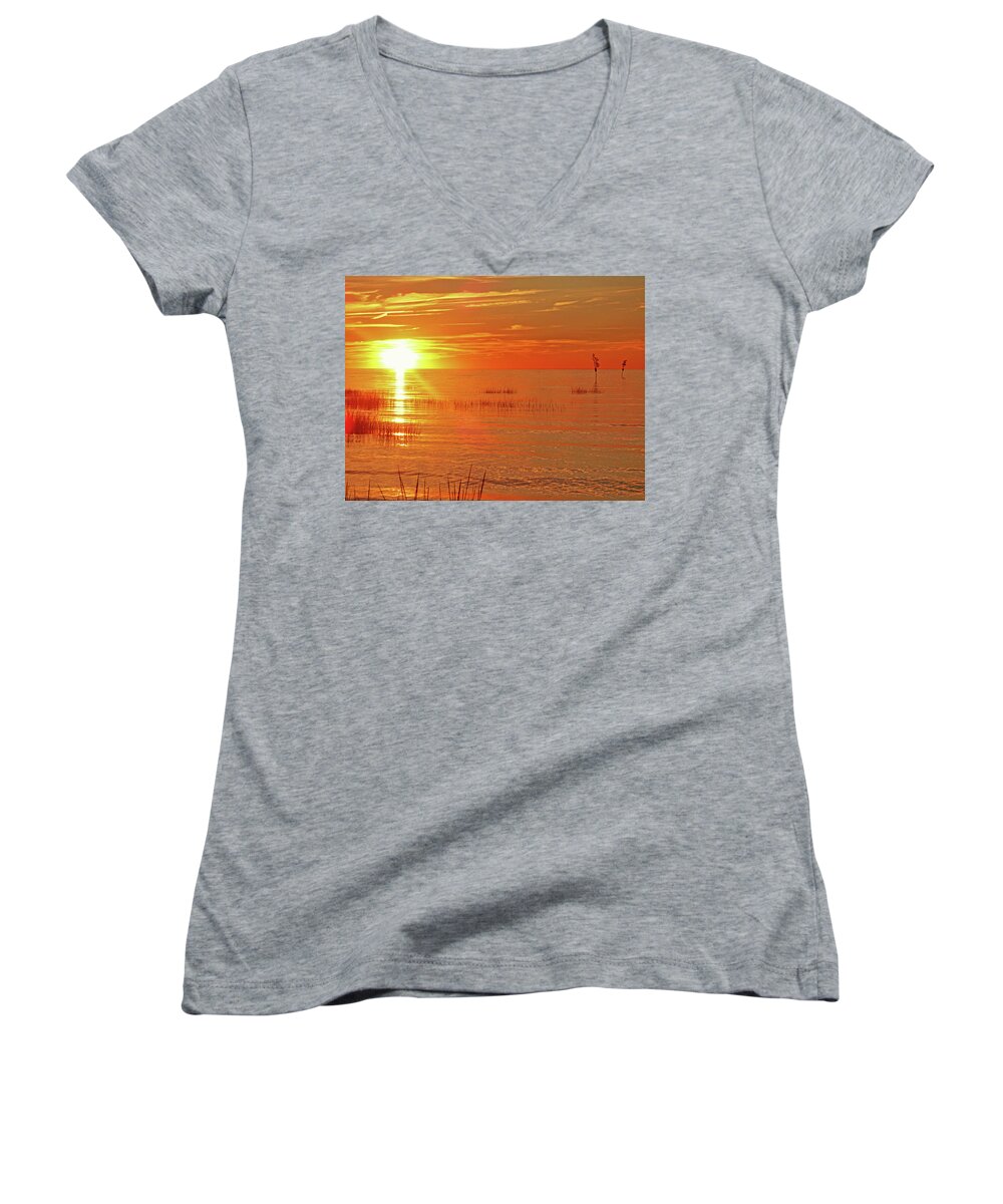 Cape Cod Women's V-Neck featuring the photograph Last Glow 300 by Sharon Williams Eng
