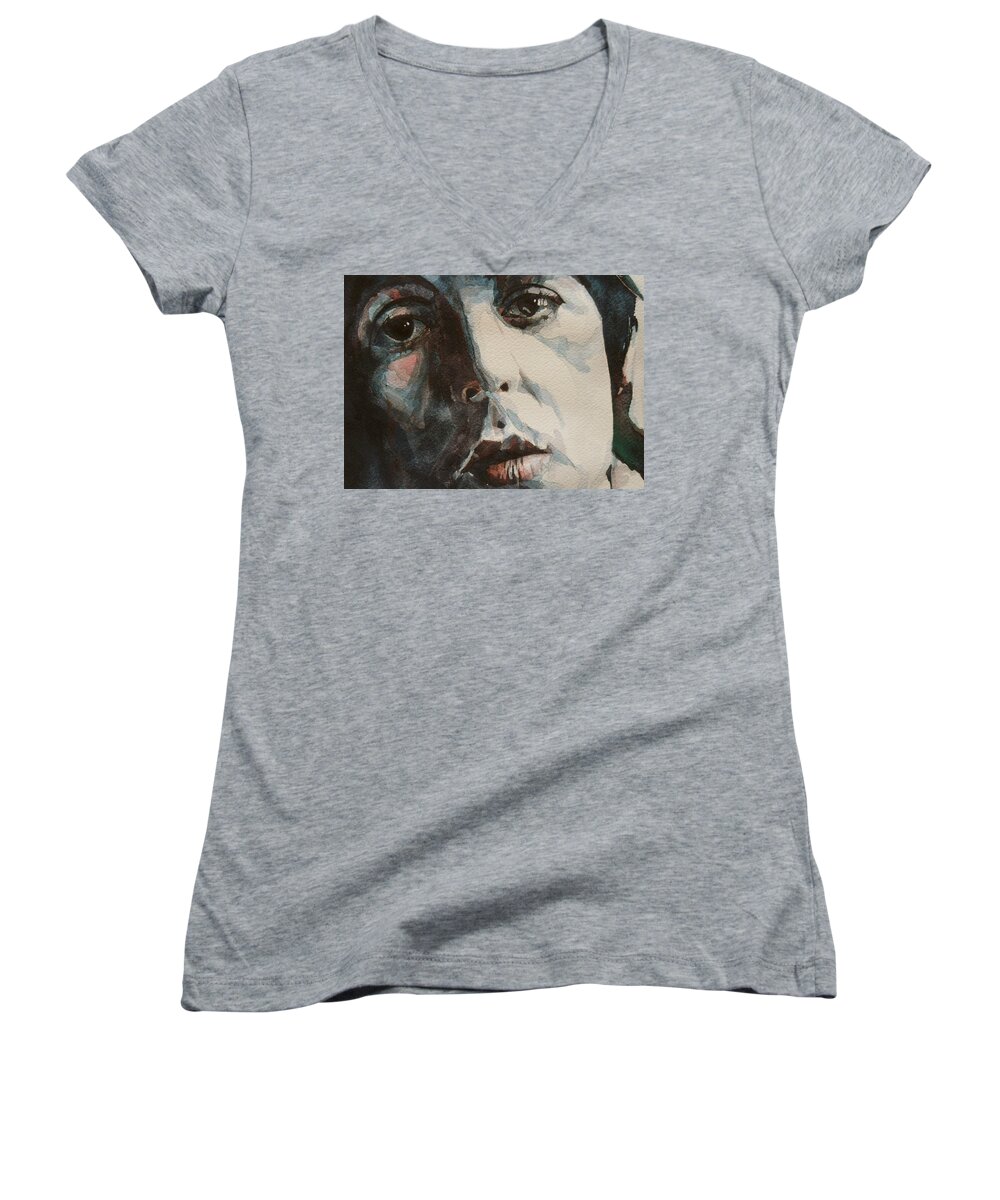 Rock And Roll Women's V-Neck featuring the painting Let Me Roll It - Paul McCartney - Resize Crop by Paul Lovering