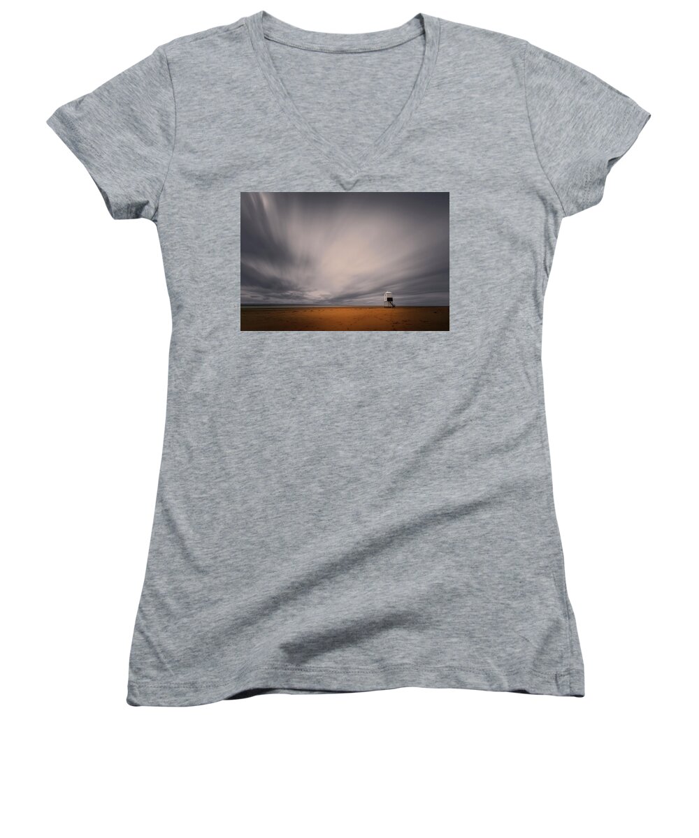 Lighthouse Women's V-Neck featuring the photograph Lighthouse on legs by Dominique Dubied