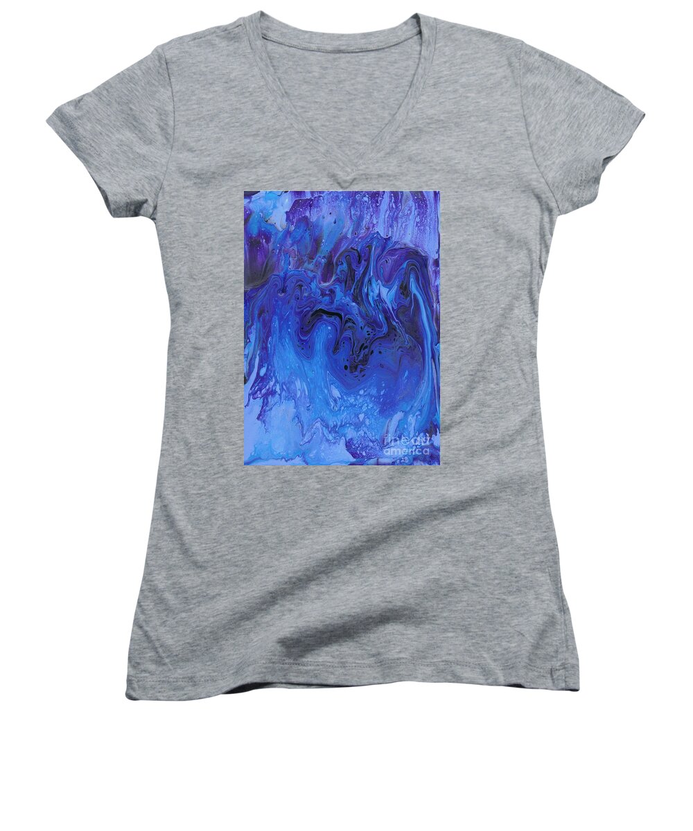 Living Water Women's V-Neck featuring the painting Living Water Abstract by Karen Jane Jones