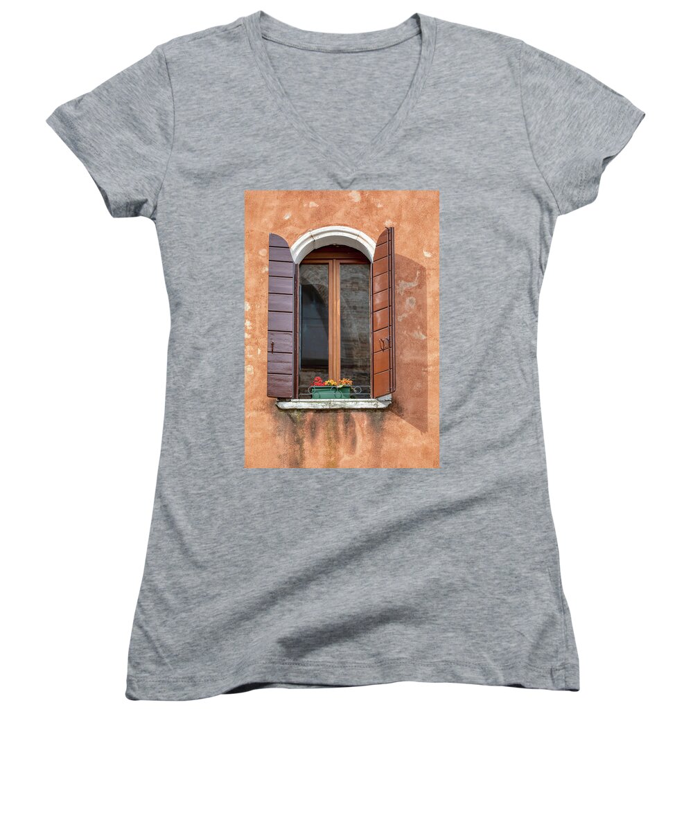 Venice Women's V-Neck featuring the photograph Lone Window of Venice by David Letts