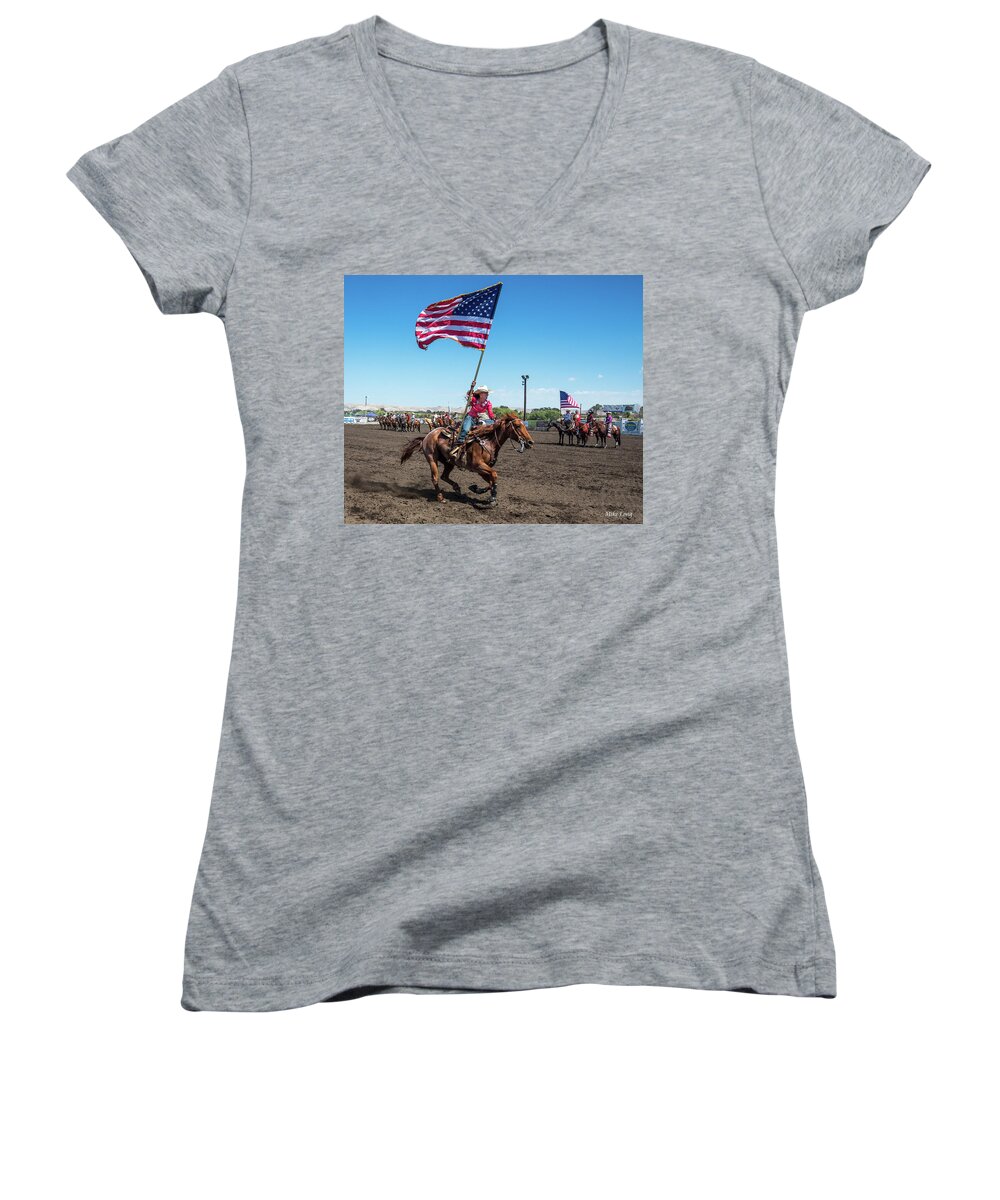 Flag Women's V-Neck featuring the photograph Long May It Wave by Mike Long
