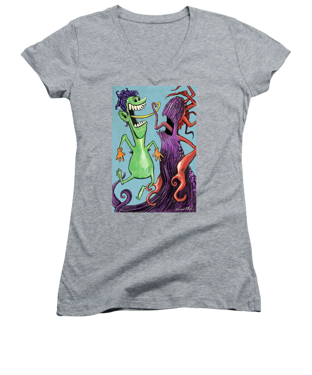 Love Women's V-Neck featuring the painting Love Buckets by Yom Tov Blumenthal