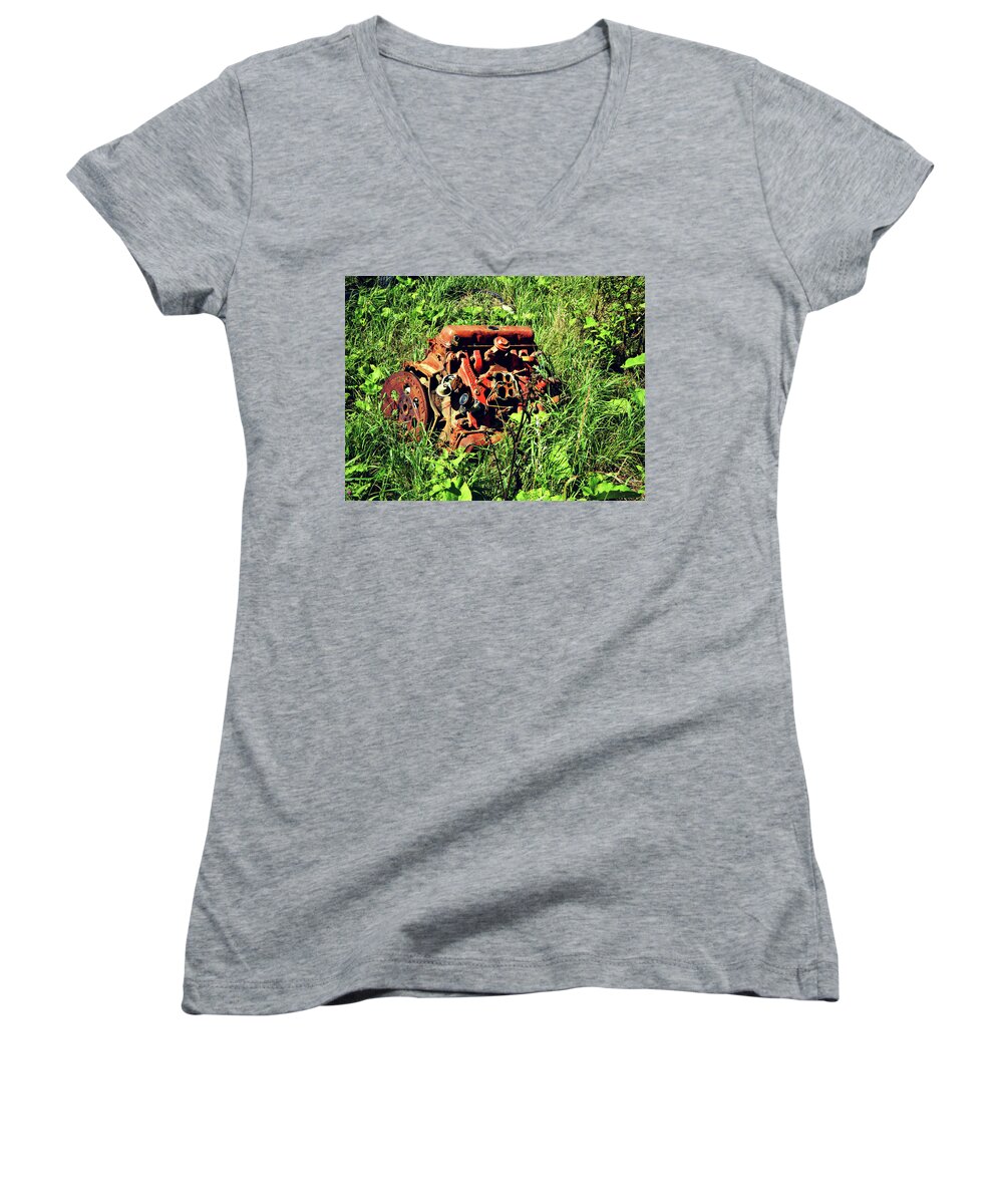 Mechanical Pit Women's V-Neck featuring the photograph Mechanical Pit 1 by Cyryn Fyrcyd