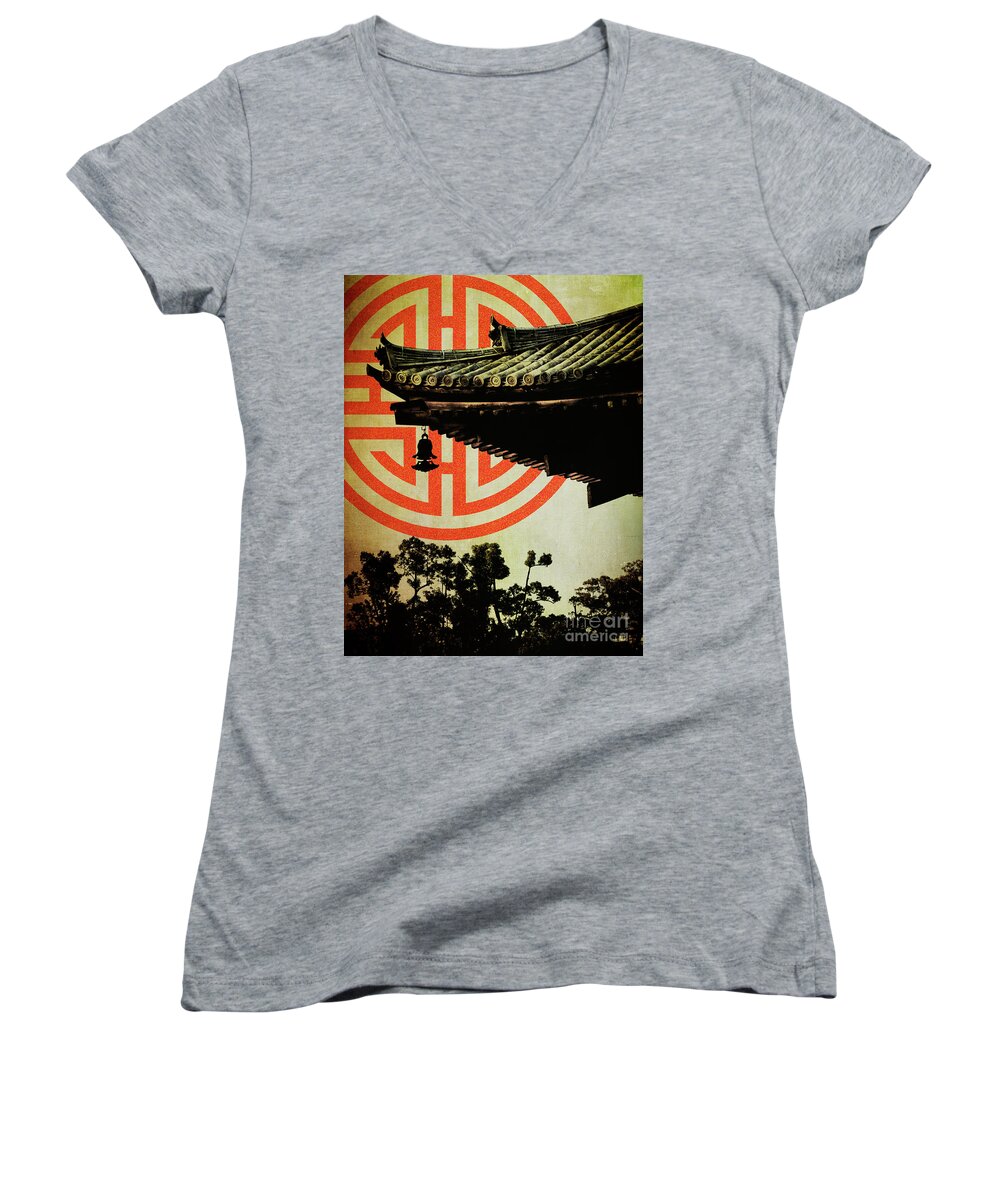Roof Women's V-Neck featuring the photograph Memories of Japan 5 by RicharD Murphy