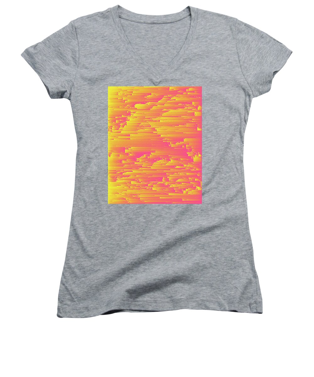 Glitch Women's V-Neck featuring the digital art Miami Speed - Abstract Pixel Art by Jennifer Walsh