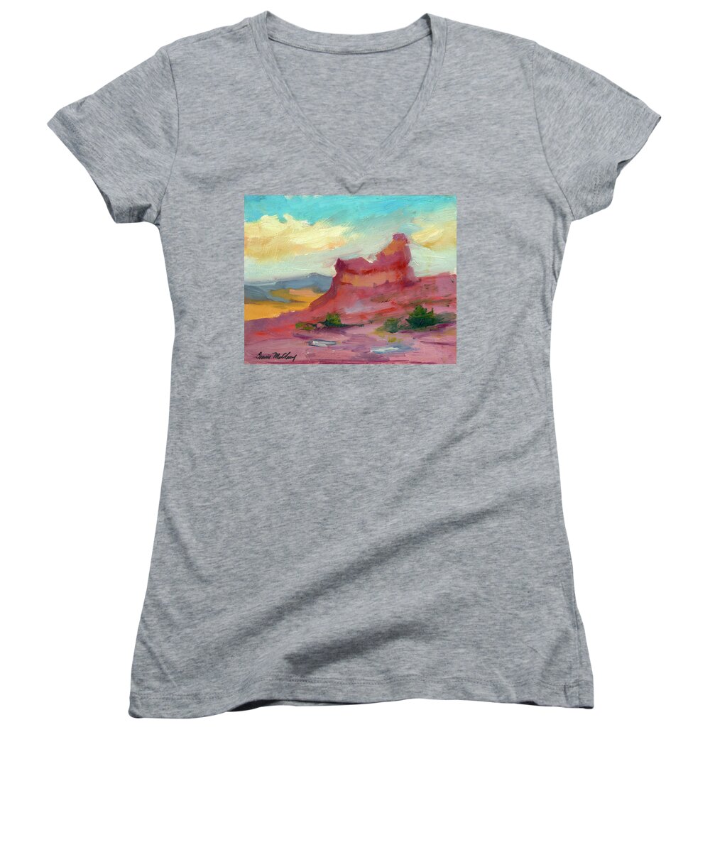 Monument Valley Women's V-Neck featuring the painting Monument Valley Red Rock by Diane McClary