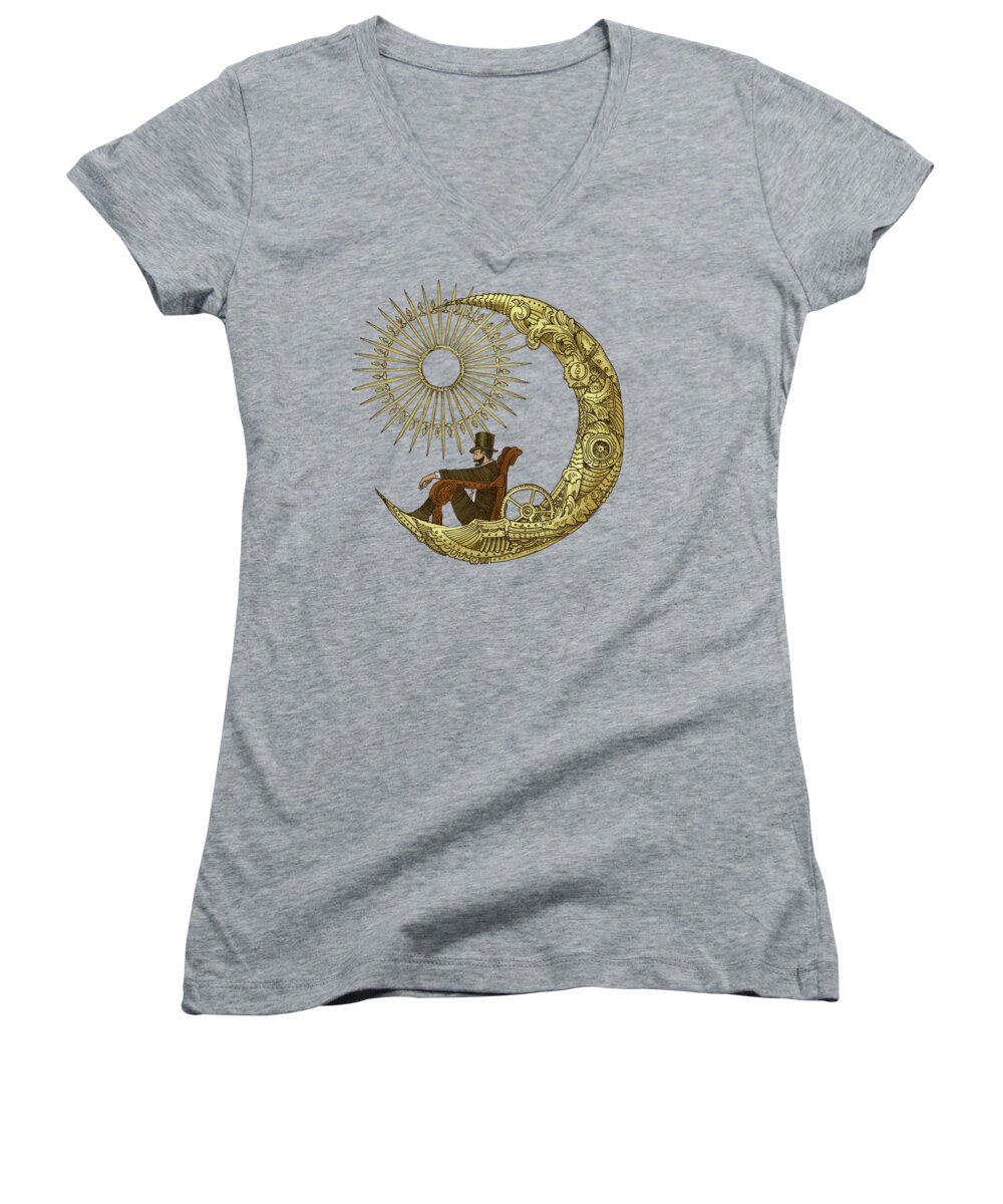 Moon Women's V-Neck featuring the drawing Moon Travel - option by Eric Fan