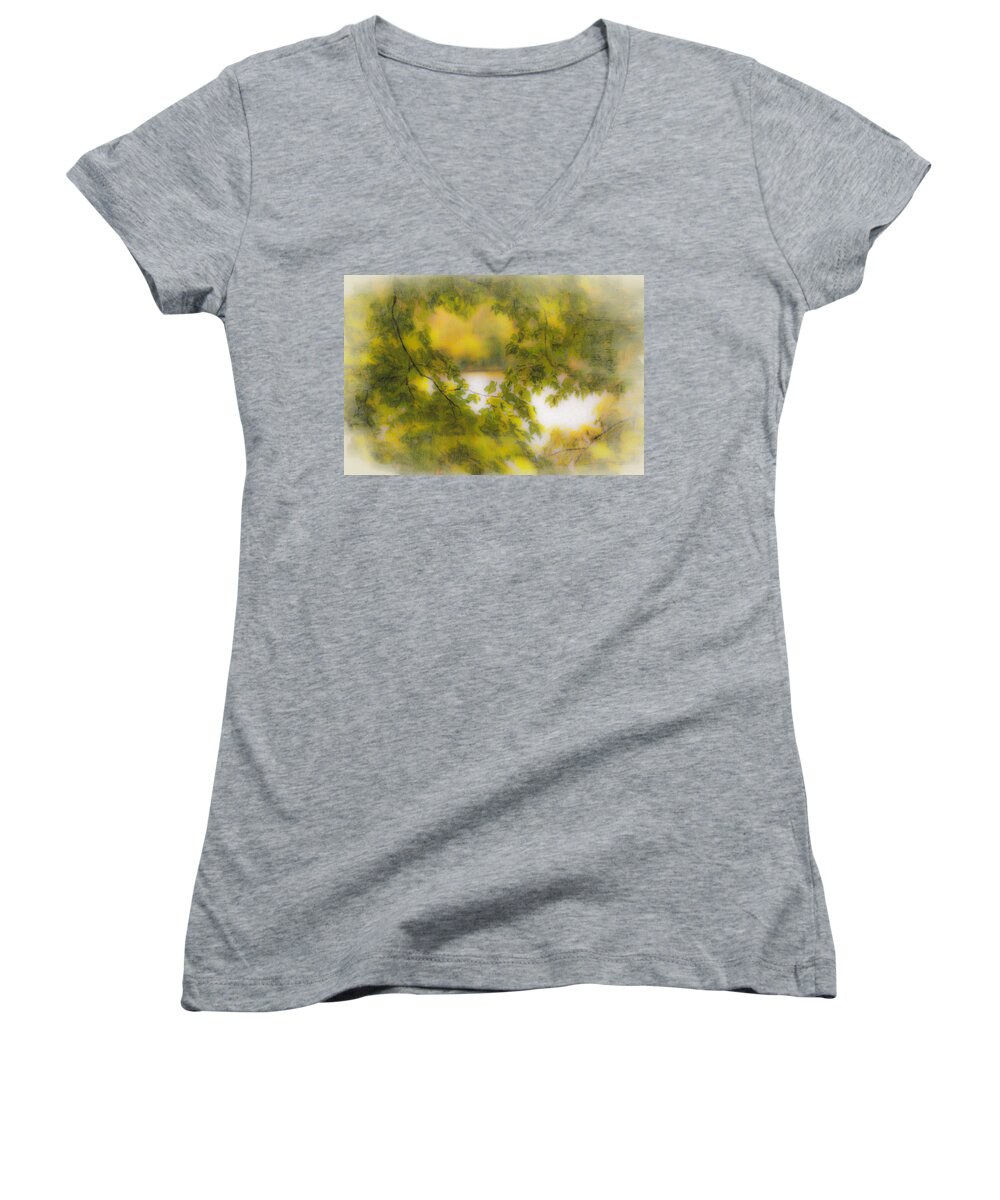 Trees Women's V-Neck featuring the photograph My Heart is at the Lake by Diane Lindon Coy