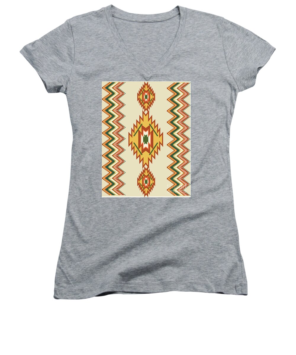 Rug Art Women's V-Neck featuring the digital art Native american rug by Shelley Myers