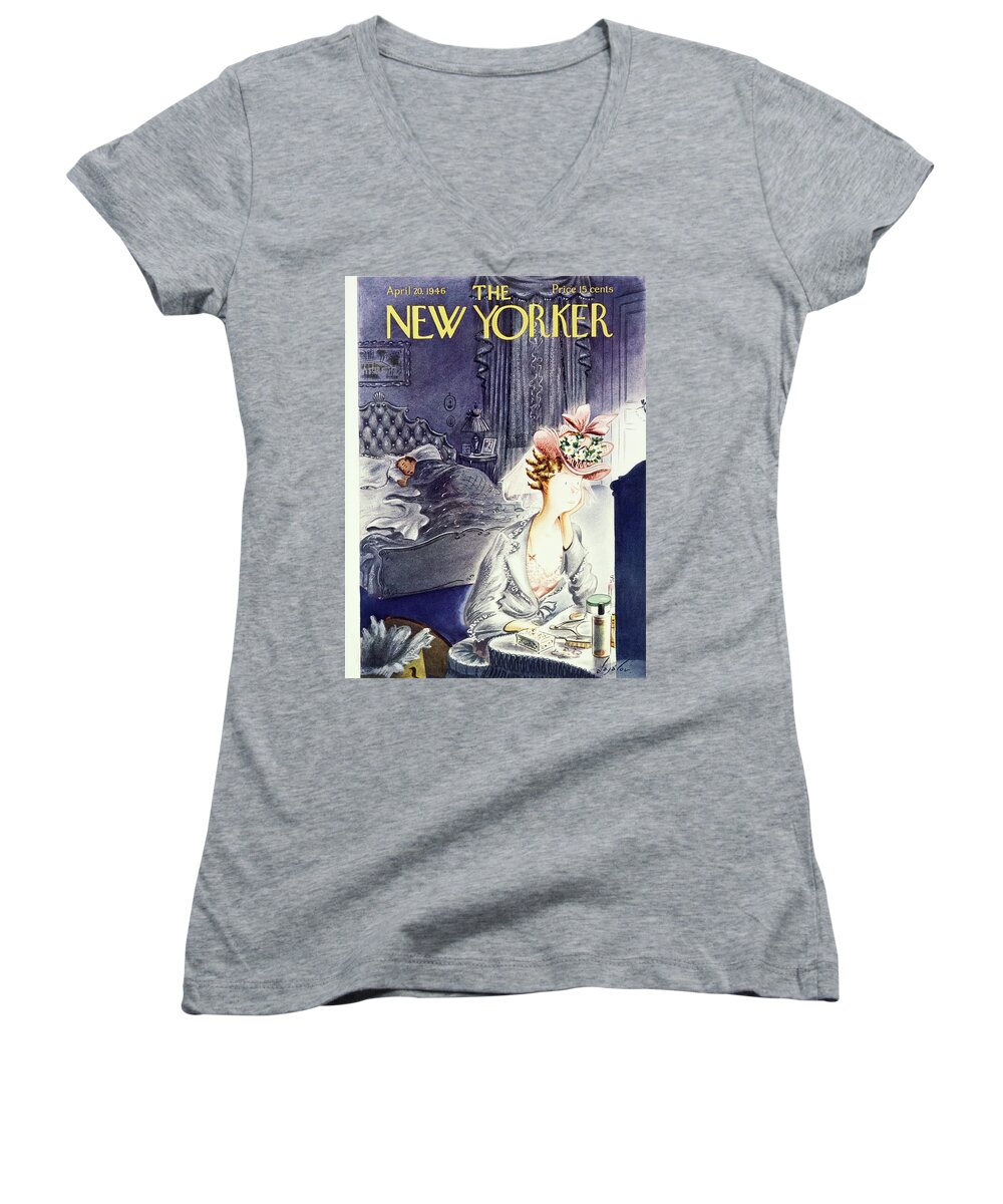 Illustration Women's V-Neck featuring the painting New Yorker April 20 1946 by Constantin Alajalov